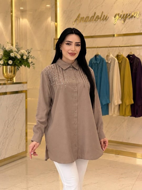 Omuz Pul İşleme Spor Gömlek 10794 T-26 Vizon