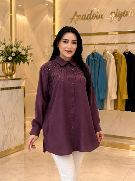 Omuz Pul İşleme Spor Gömlek 10794 T-26 Mor