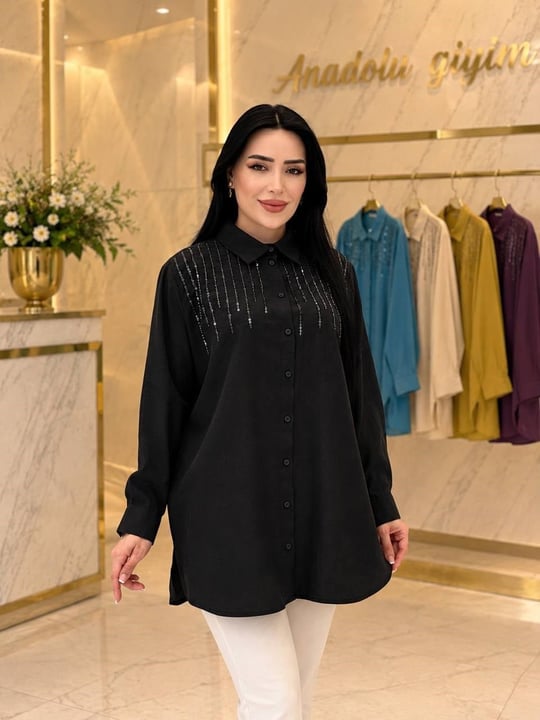 Omuz Pul İşleme Spor Gömlek 10794 T-26 Siyah