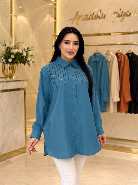 Omuz Pul İşleme Spor Gömlek 10794 T-26 İndigo