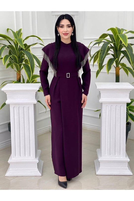 Omuz Saçak Taş Tulum 3740-Mor