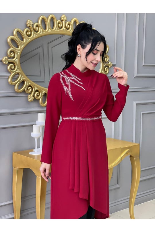 Omuz Taşlı Tunik Takım 4725-Kırmızı