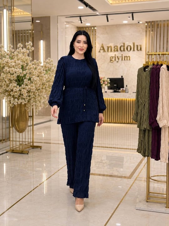 Omuz Vatka Büzgülü Etekli Takım 9255 T-26 Lacivert