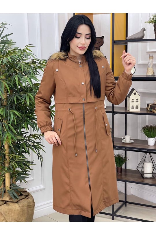 Ön Kapaklı Parka Kaban 4230-Taba