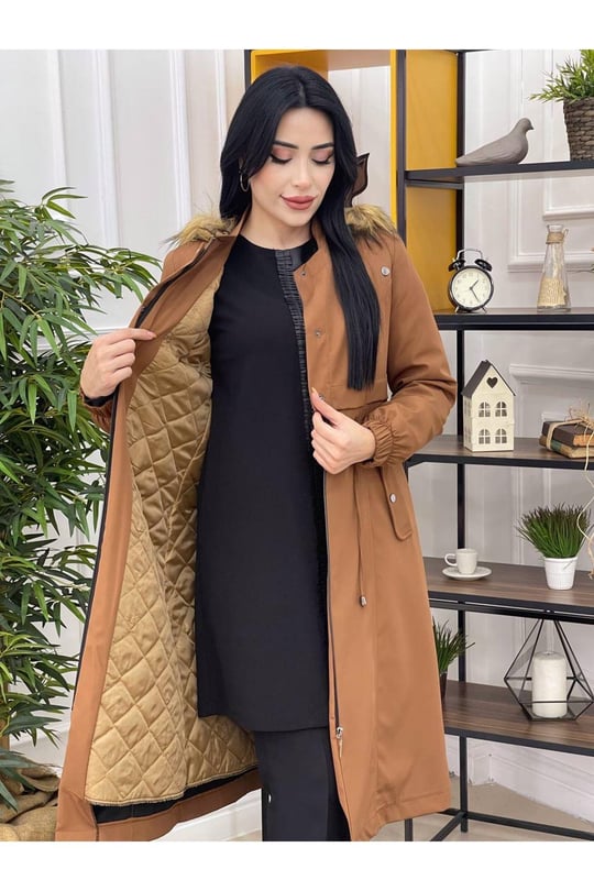 Ön Kapaklı Parka Kaban 4230-Taba
