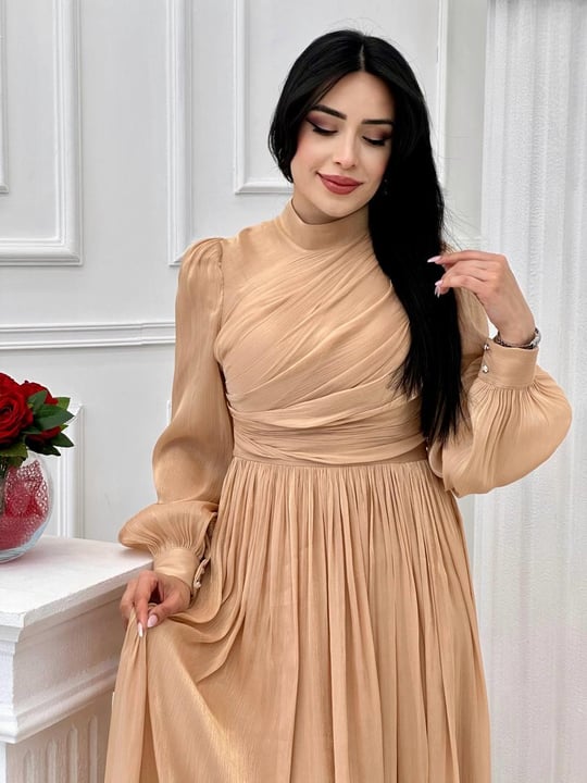 Önü Drape Jan Jan Elbise 4408 T-24 Bej