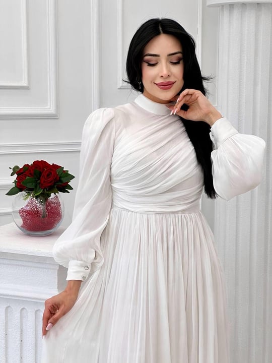 Önü Drape Jan Jan Elbise 4408 T-24 Beyaz
