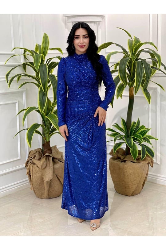 Önü Drape Payet Elbise 4258-Saks