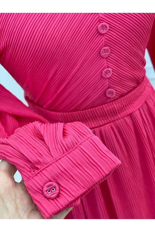 Önü Düğmeli Elbise 1229-pembe