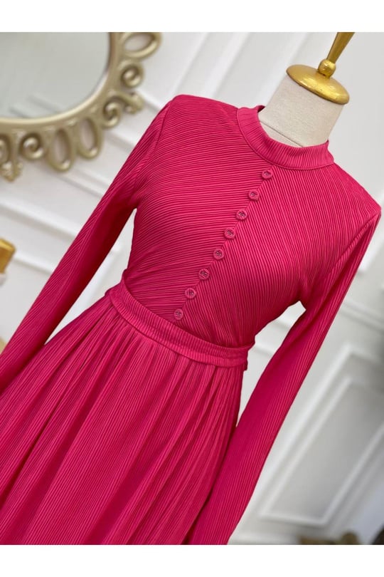 Önü Düğmeli Elbise 1229-pembe