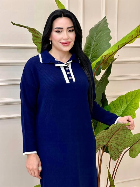 Önü Düğmeli Triko Elbise 3077 t-24 Lacivert