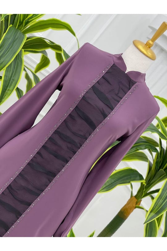 Önü Tül Drape Tunik 750-Leylak