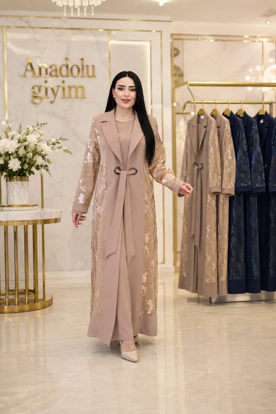 Organize Detay Abaya Elbise 3008 T-26 Bej