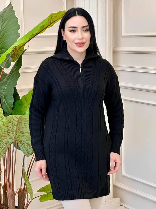 Örğü Desen Fermuarlı Hırka 34011 Siyah