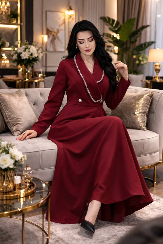 Örgü Taş Şerit Elbise 0525 T-26 Bordo