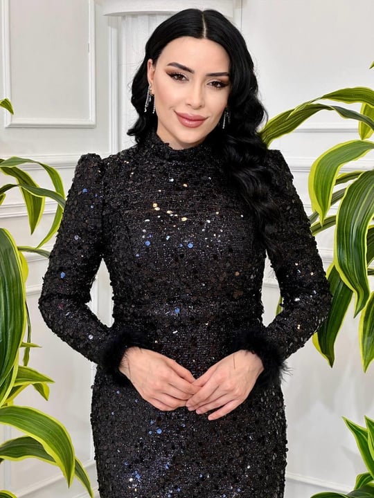 Otrişli Payet Elbise 4540 T-24 Siyah