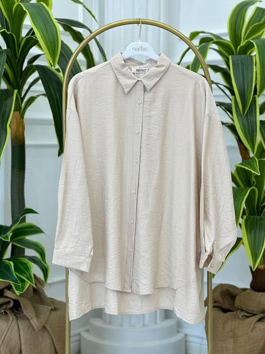 Owersize Yandan Parçalı Gömlek 2441019 t-24 Taş