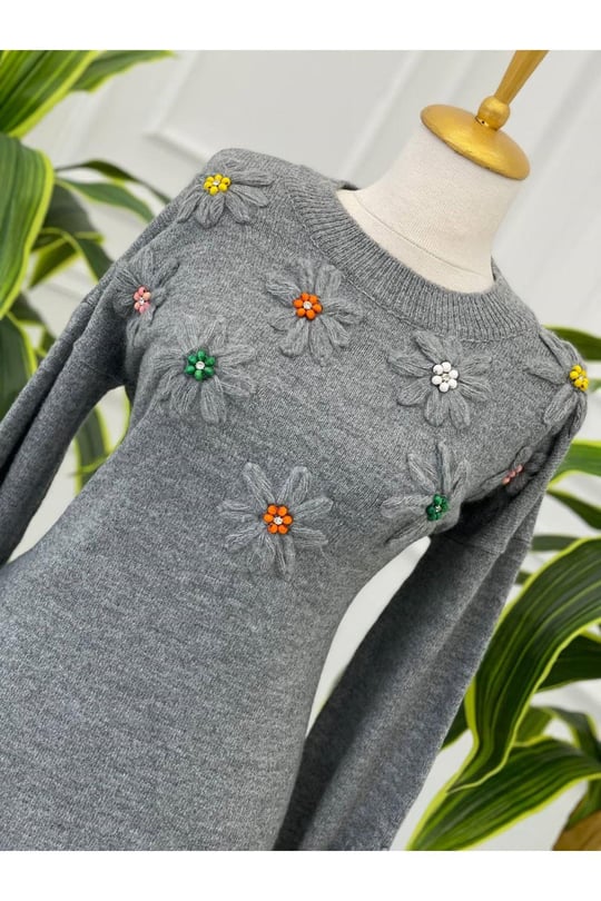 Papatya Desen Tunik 7626-Gri