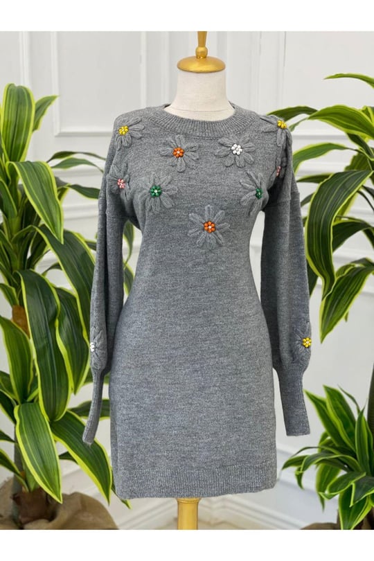 Papatya Desen Tunik 7626-Gri