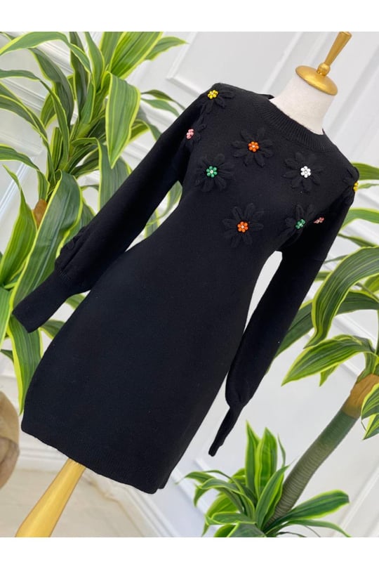 Papatya Desen Tunik 7626-Siyah