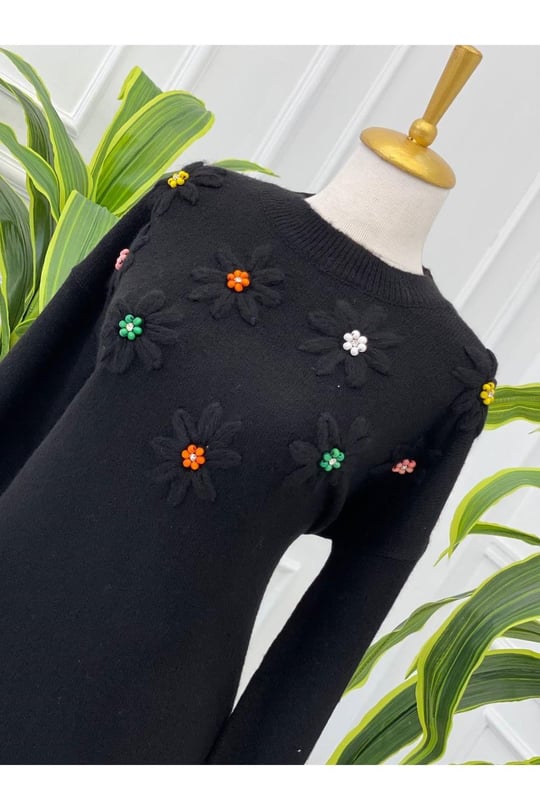 Papatya Desen Tunik 7626-Siyah