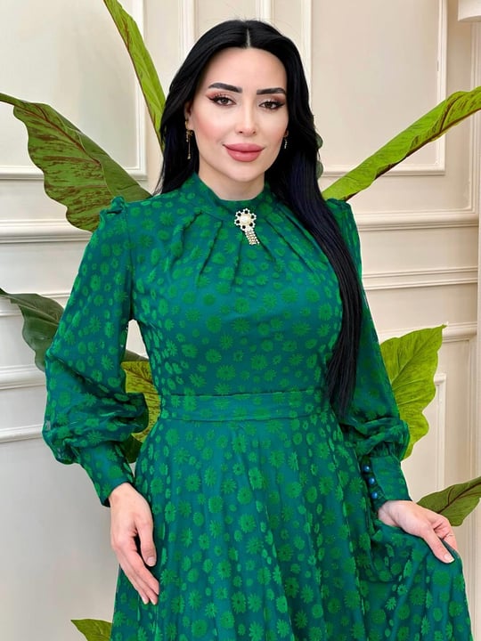 Papatye Desen Tül Elbise 3686 t-24 Yeşil