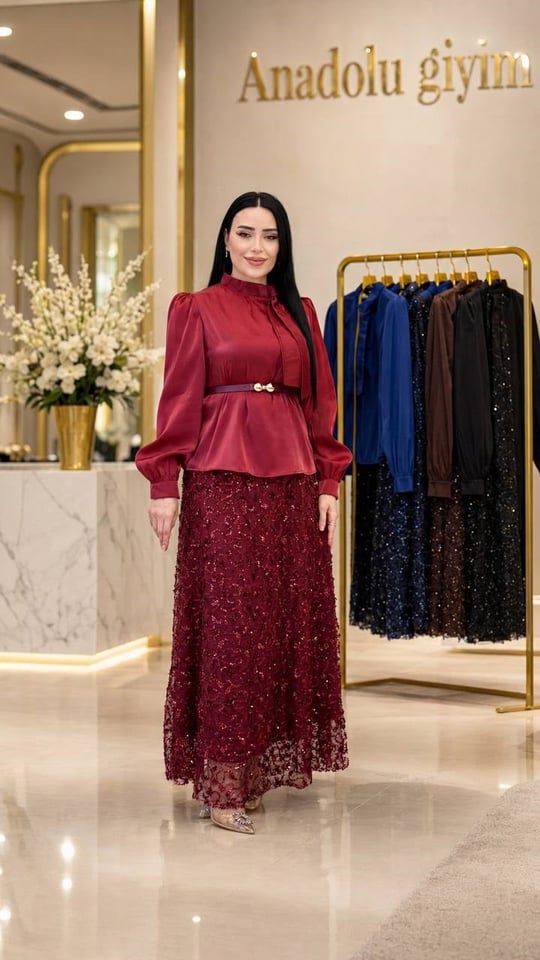 Payet İşleme JanJan Etekli Takım 7036 T-26 Bordo