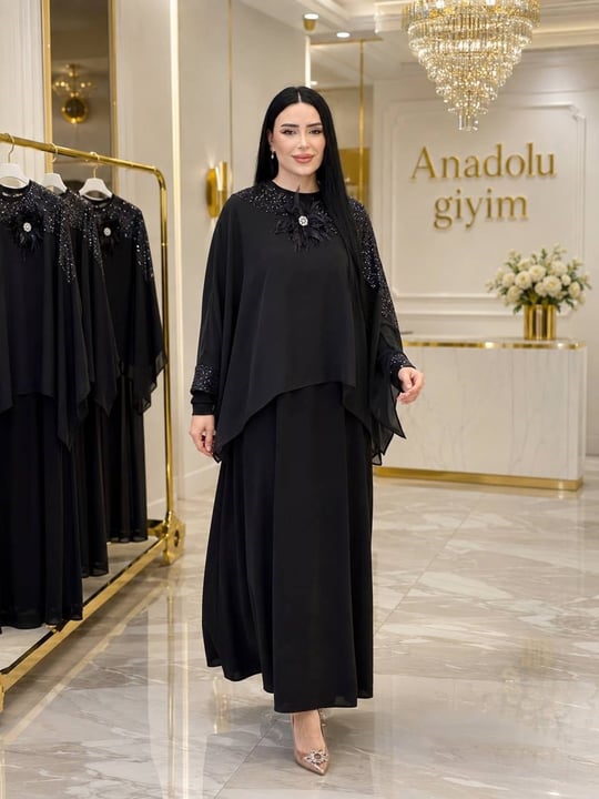 Payet İşleme Seyyar Pelerin Elbise 855 T-26 Siyah