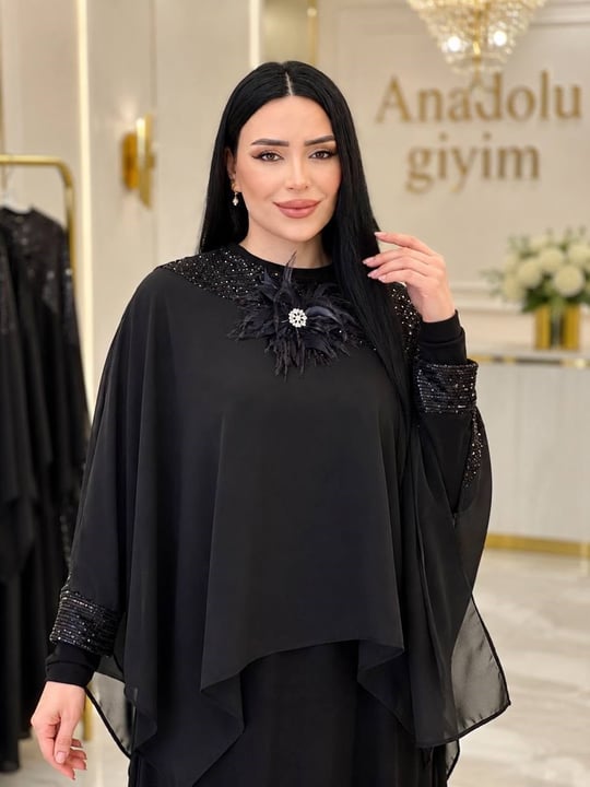 Payet İşleme Seyyar Pelerin Elbise 855 T-26 Siyah