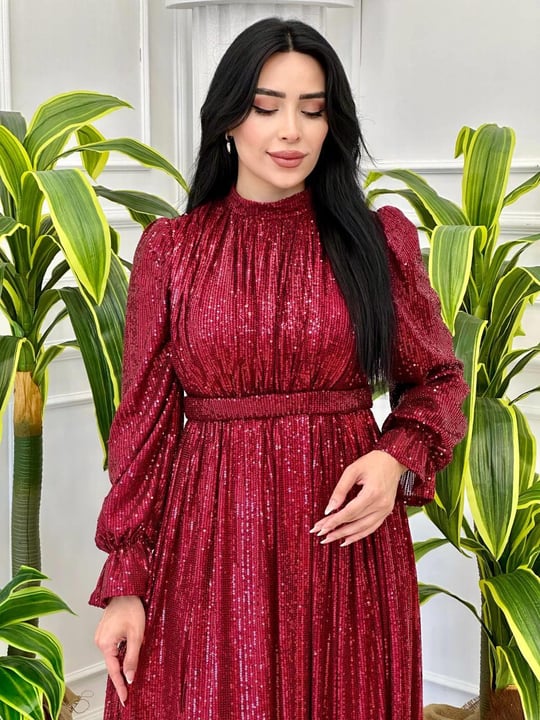 Payetli Küçük Beden Elbise 4496 t-24 Bordo