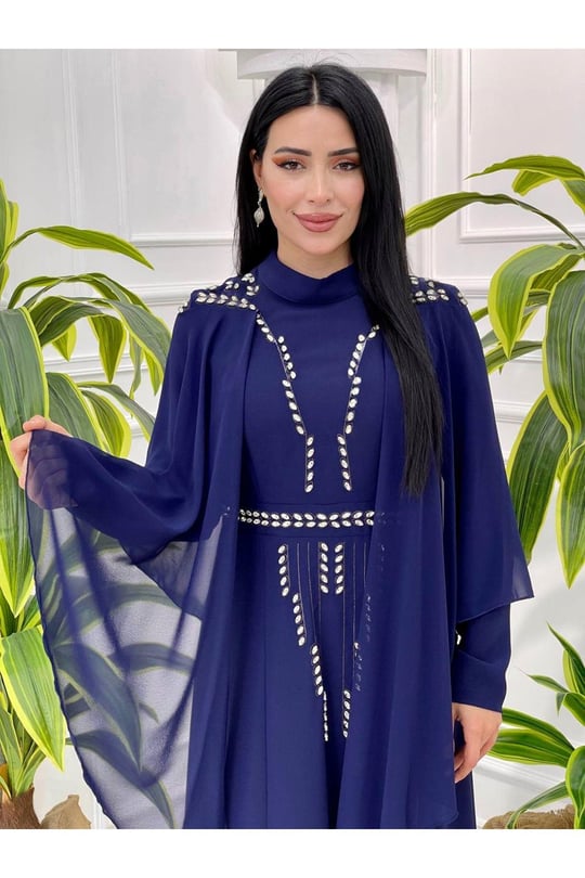 Pelerin Damla Taş Elbise 3783-Saks