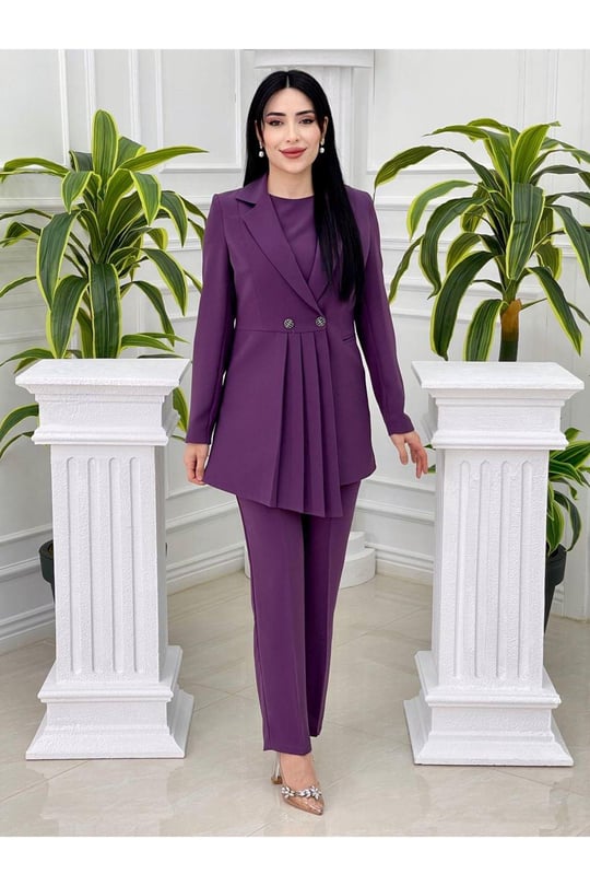 Pile Detay Üçlü Takım 5712-Leylak