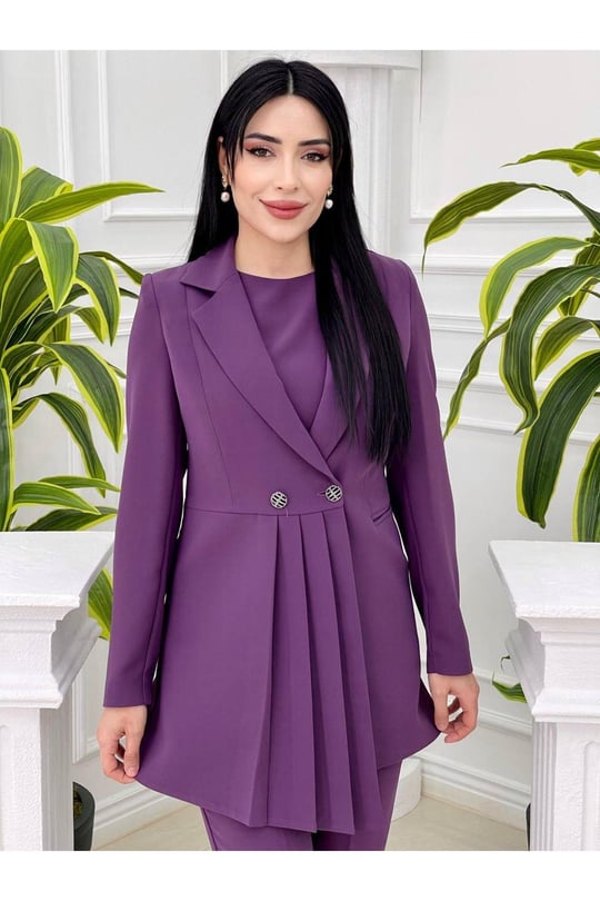 Pile Detay Üçlü Takım 5712-Leylak