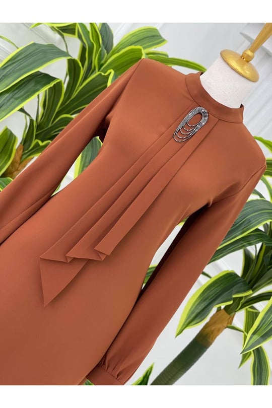 Pile Kravatlı Tunik 6376-Kiremit
