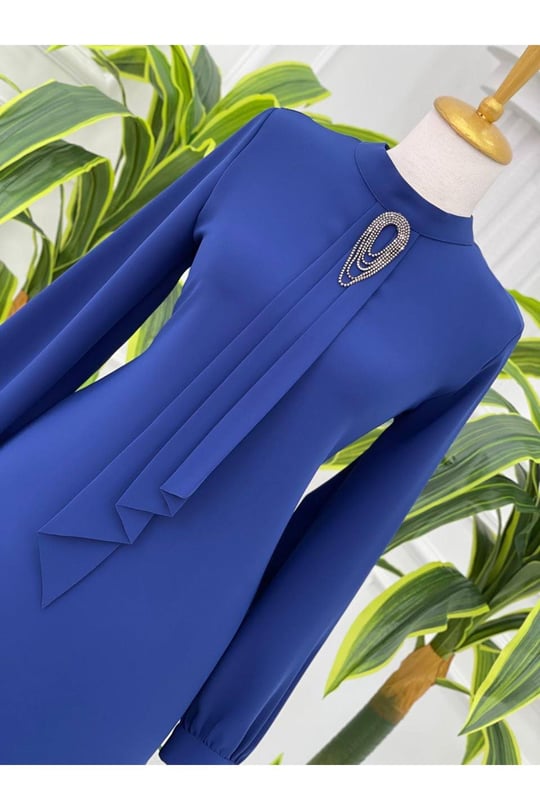 Pile Kravatlı Tunik 6376-Saks
