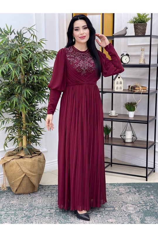 Piliseli Abiye 3078-Bordo