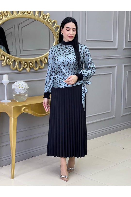 Piliseli Desenli Etekli Takım 1153-Mint Zebra