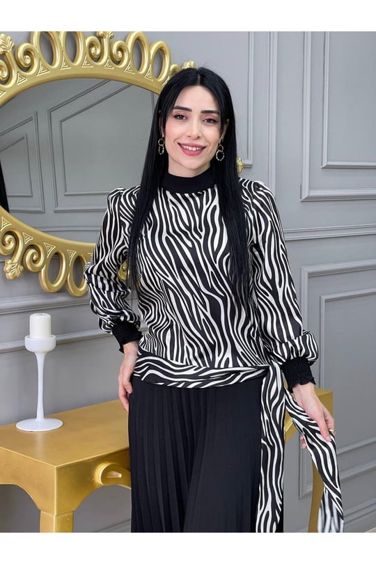Piliseli Desenli Etekli Takım 1153-Siyah Zebra