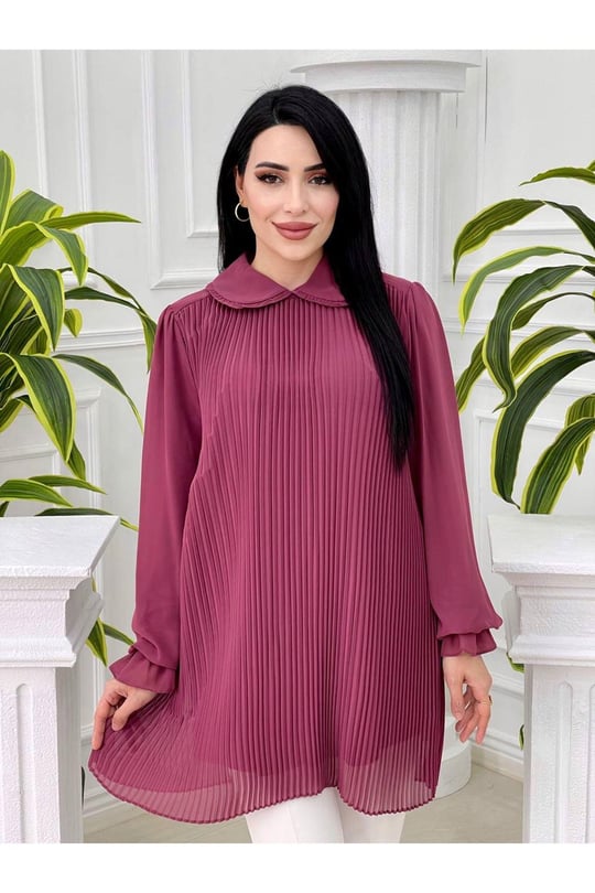 Piliseli Şifon Tunik 2062-Rose