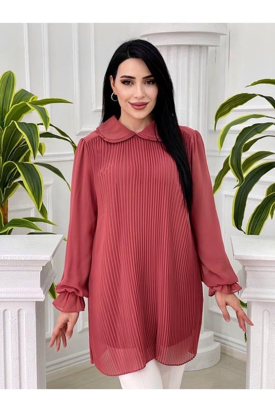 Piliseli Şifon Tunik 2062-Taba