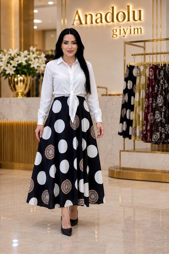 Puantiye Saten Etek 60697 T-26 Siyah