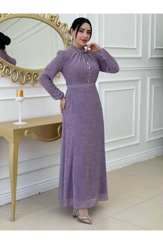 Puantiyeli Elbise 2809-Leylak