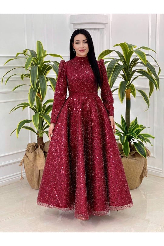 Pul İşleme Abiye 18800-Bordo