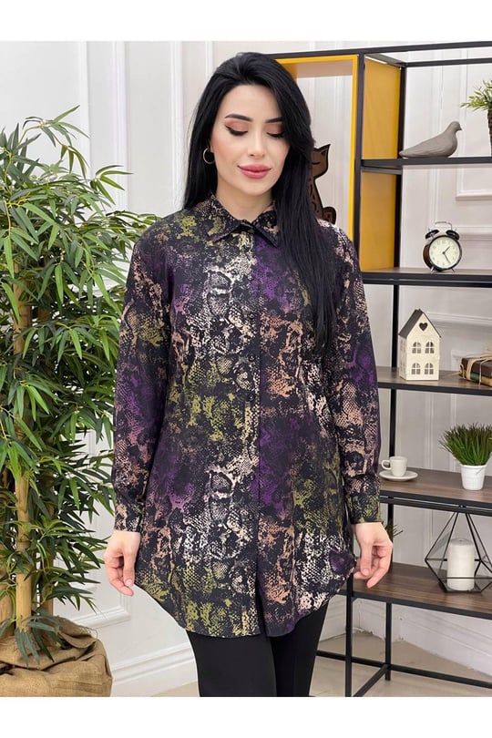 Renkli Baskı Tunik 22520-Siyah