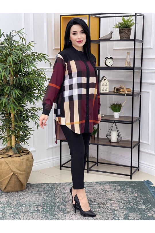 Renkli Ekose Tunik 22519-Mürdüm