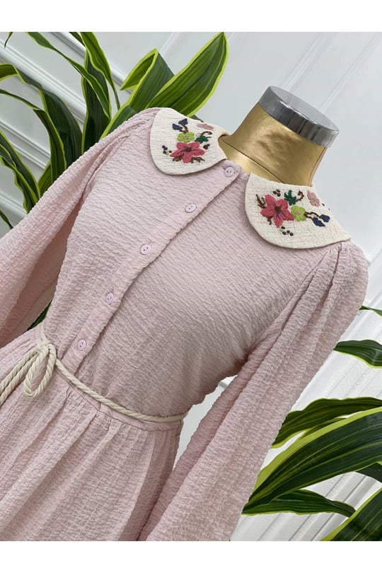 Renkli Nakış Bebe Yaka Elbise 1350-Purdra