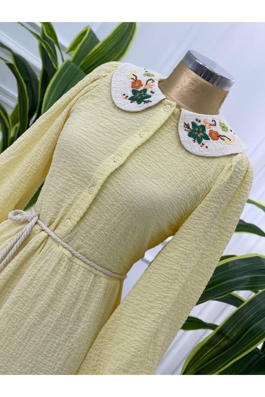 Renkli Nakış Bebe Yaka Elbise 1350-Sarı