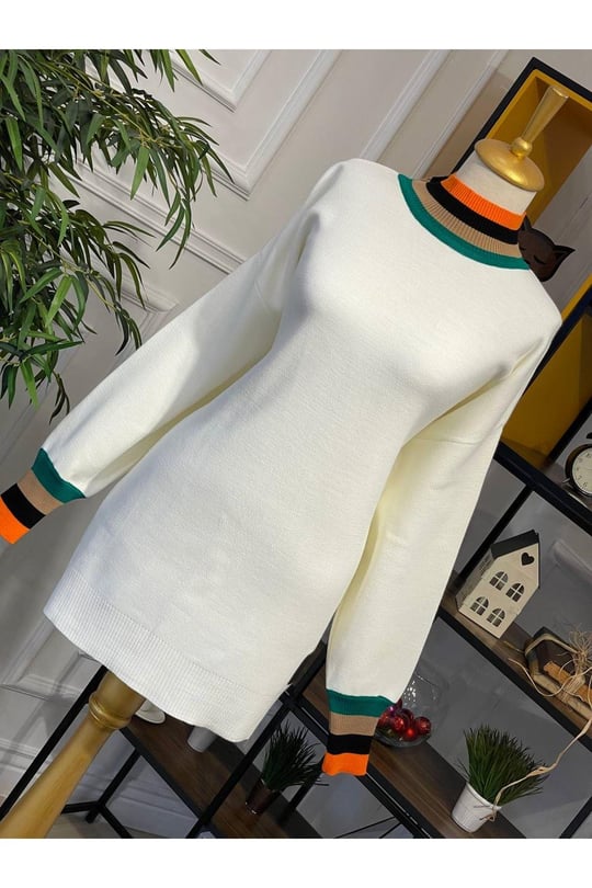 Renkli Şerit Tunik 14805-Ekru