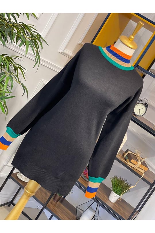 Renkli Şerit Tunik 14805-Siyah