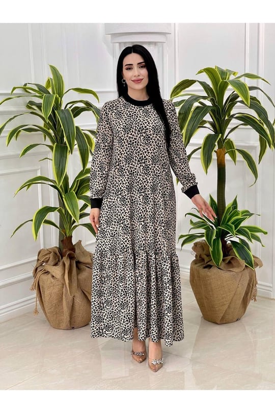 Ribanalı Leopar Elbise 180-Taş